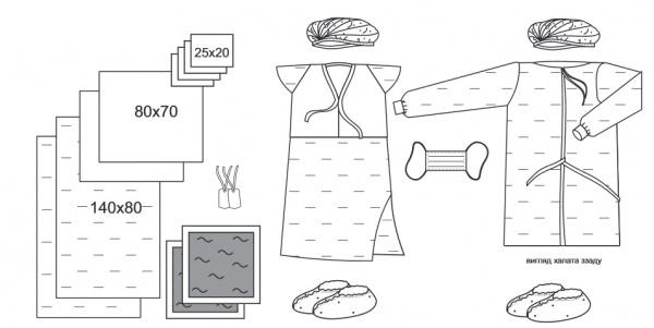 

Акушерский комплект одежды и операционных покрытий №20