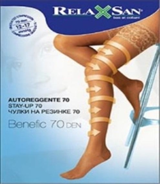 Антиварикозные профилактические чулки на резинке Relaxsan 70 den (12-17 мм), р. 3, черные - Pampik