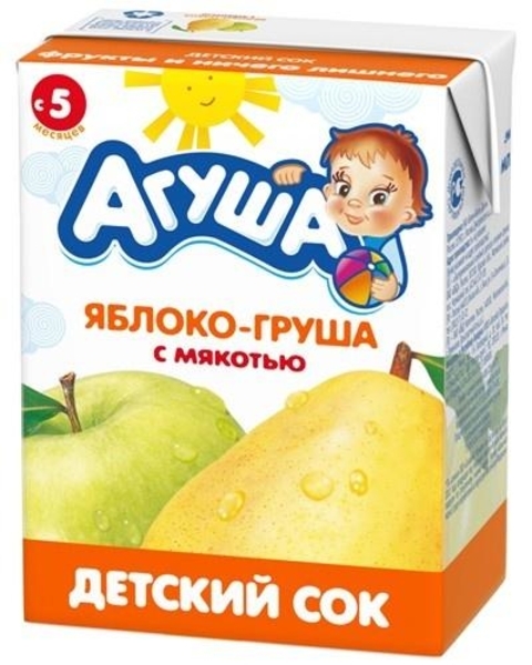 Сік Агуша Яблуко-груша з м'якоттю, 200 мл - Pampik
