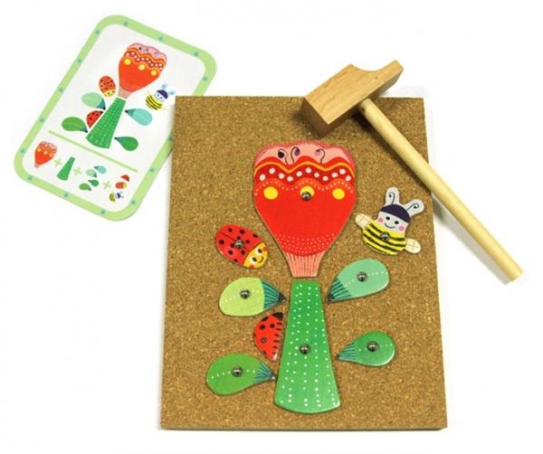 Дерев'яна гра-аплікація з молоточком Djeco Сад квітів - Pampik