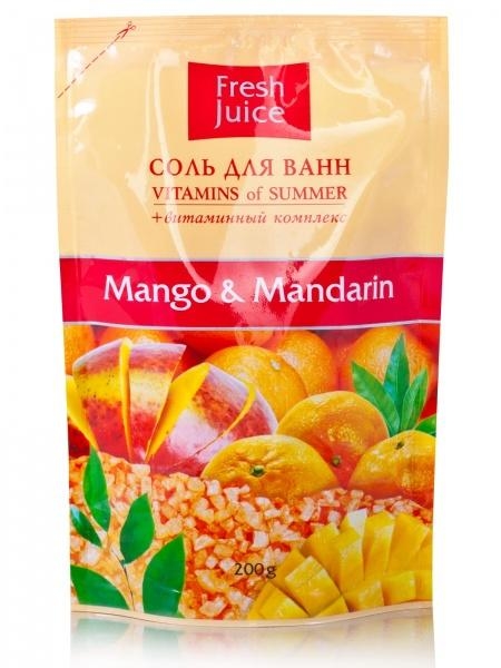 Сіль для ванн Fresh Juice Mango & Mandarin, 200 мл - Pampik