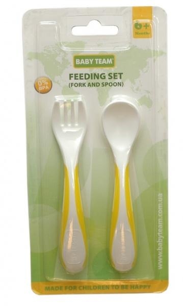 Виделочка і ложечка з нековзкими ручками Baby Team, жовтий (6105) - Pampik - 2