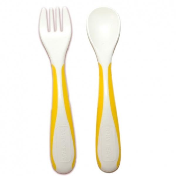 Виделочка і ложечка з нековзкими ручками Baby Team, жовтий (6105) - Pampik