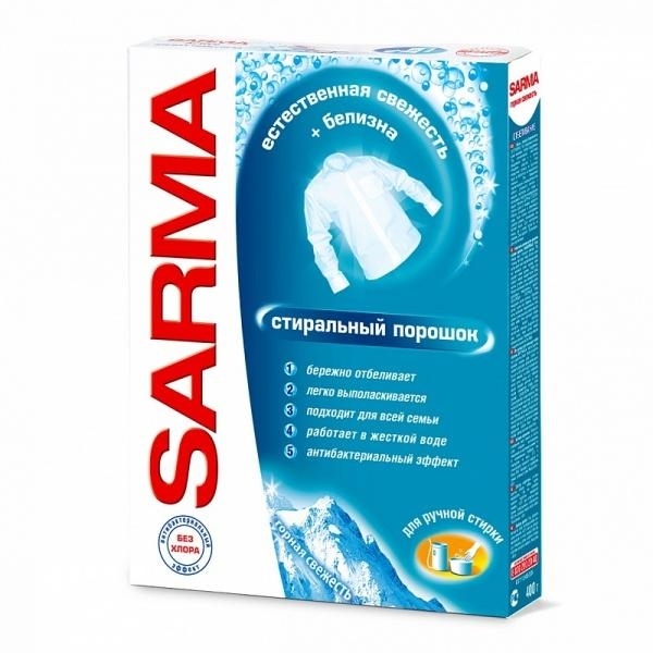 Стиральный порошок для ручной стирки Sarma, для белых тканей, 400 г - Pampik