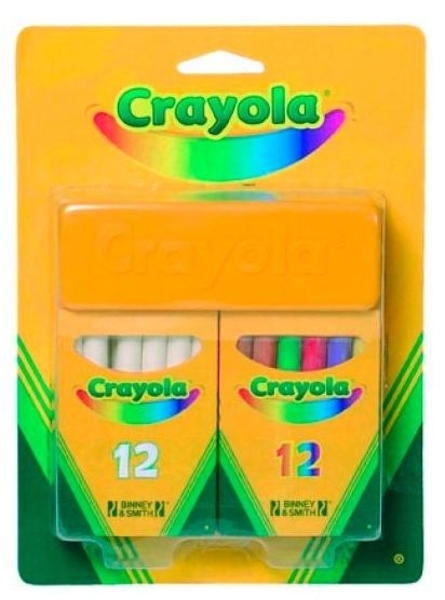 Крейда білі та кольорові з губкою (12+12) Crayola (98268) - Pampik