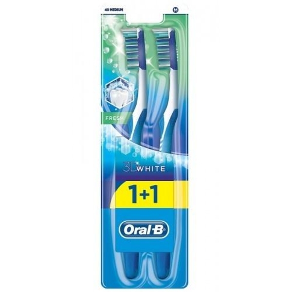 

Зубная щетка Oral-B 3D White Свежесть, средняя, синий, 2 шт