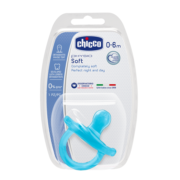 

Силиконовая пустышка Chicco Physio, 0-6 мес., голубой (02711.21