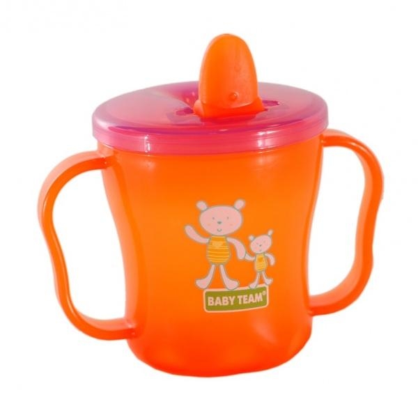 Поїльник з ручками і складним носиком Baby Team, 180 мл, помаранчевий (5002) - Pampik