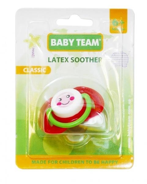 Пустушка латексна класична Baby Team, 6+, червоний (3222) - Pampik