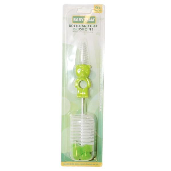 Йоржик для пляшечок і сосок Baby Team, 2 в 1, зелений (1601) - Pampik