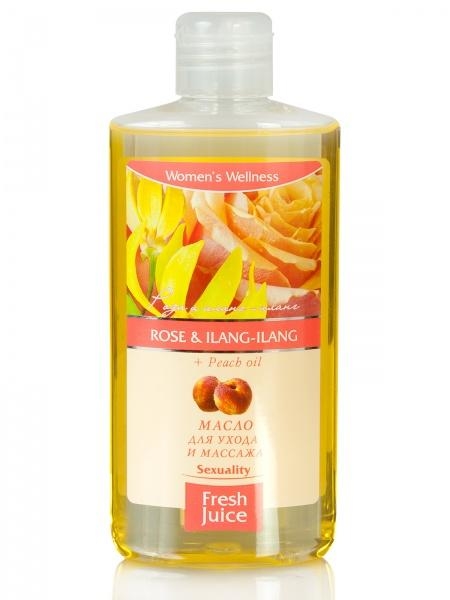 Масло для догляду та масажу Fresh Juice Rose & Ilang-Ilang + Peach oil, 150 мл - Pampik