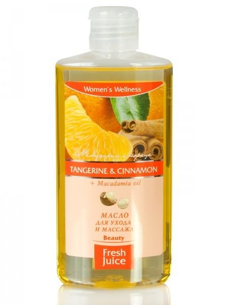 Масло для догляду та масажу Fresh Juice Tangerine & Cinnamon + Macadamia oil, 150 мл - Pampik