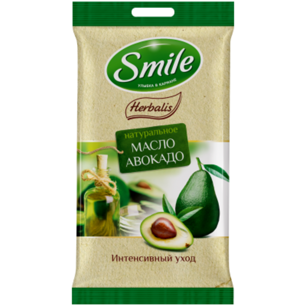 

Влажные салфетки Smile Herbalis с маслом авокадо, 10 шт