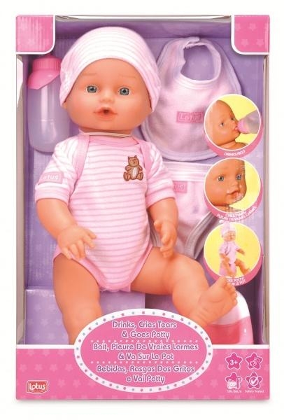 Лялька Lotus Onda Пупс функціональний з аксесуарами, 38 см, рожевий в смужку - Pampik
