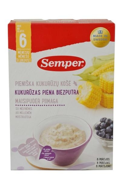 Молочна кукурудзяна каша Semper з чорницею, 250 г - Pampik