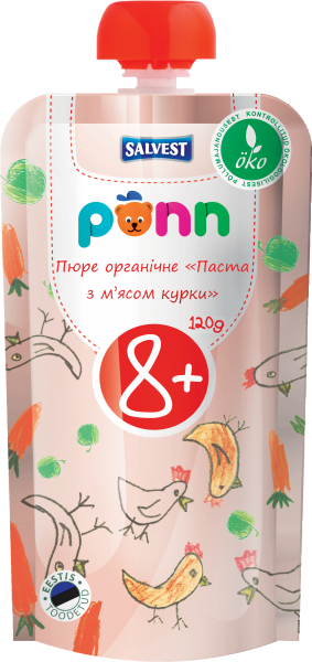 Органічне пюре Ponn Паста з м'ясом курки, 120 г - Pampik