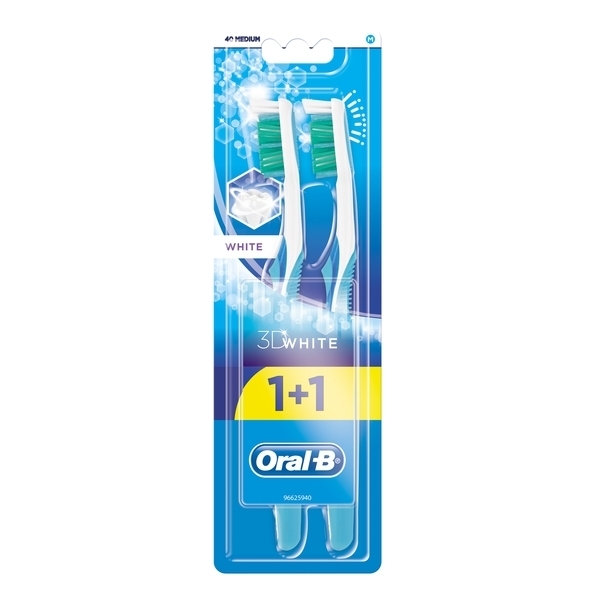 

Зубная щетка Oral-B 3D White Отбеливание, средняя, голубой, 2 шт