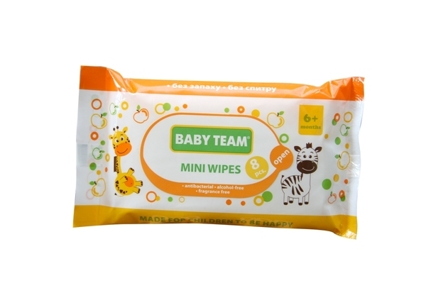 Подарок! Гигиенические влажные салфетки Baby Team, 8 шт. (0050) - Pampik
