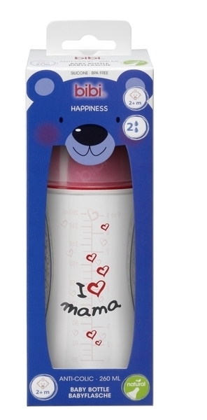 Пляшечка для годування Bibi Natural Я люблю маму, 2+, 260 мл (114651) - Pampik
