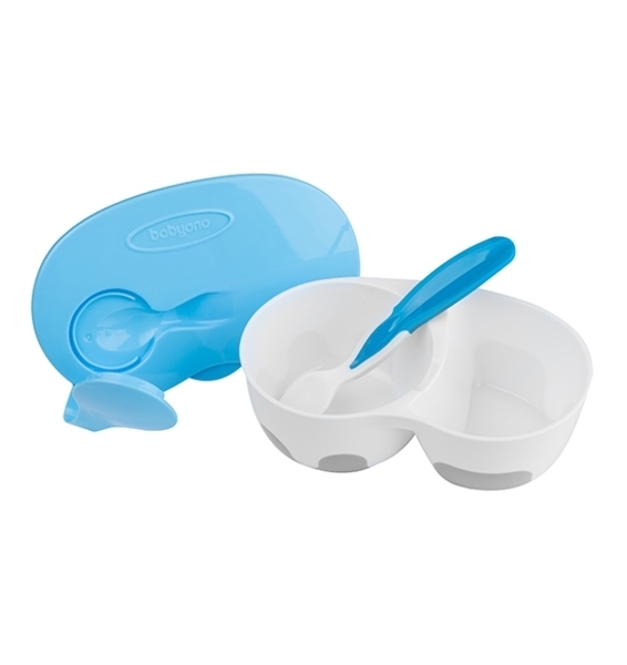 Тарелка двухсекционная BabyOno, с ложкой, голубой (1067) - Pampik - 3