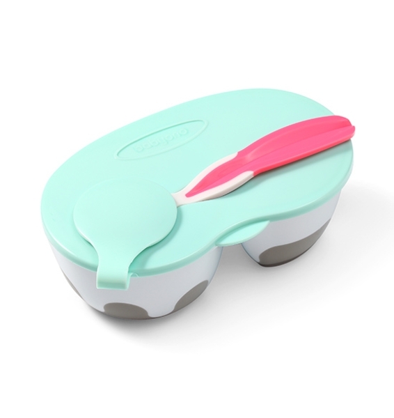 Тарелка двухсекционная BabyOno, с ложкой, мятный (1067) - Pampik