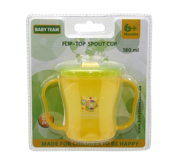 Поїльник з ручками і складним носиком Baby Team, 180 мл, жовтий (5002) - Pampik - 3