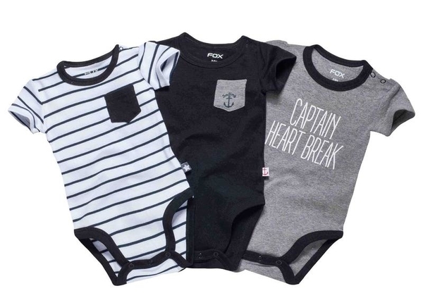 Боди Fox Black, р.74-80, белый с черным и серым, 3 шт. (781643/0200) - Pampik