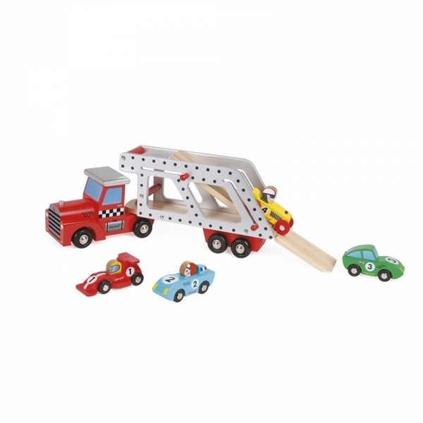Ігровий набір Janod Автовоз і 4 гоночних машинки (J08572) - Pampik - 2
