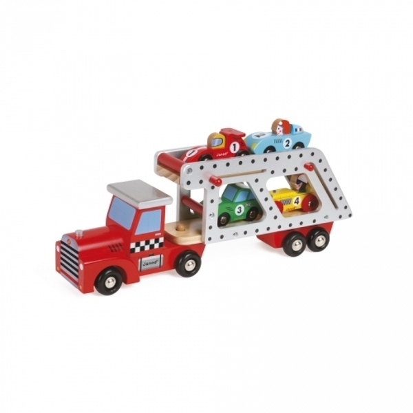 Ігровий набір Janod Автовоз і 4 гоночних машинки (J08572) - Pampik