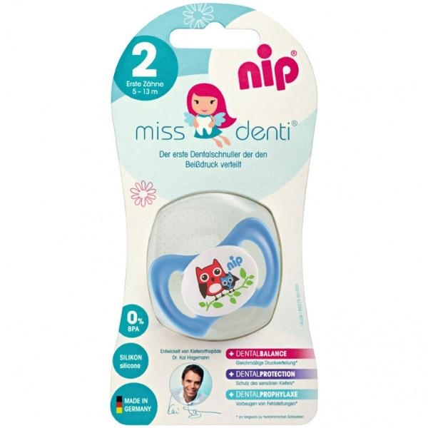 Пустушка Nip Miss Dent №2 Сови, 5-13 міс., Синій (31801) - Pampik - 2