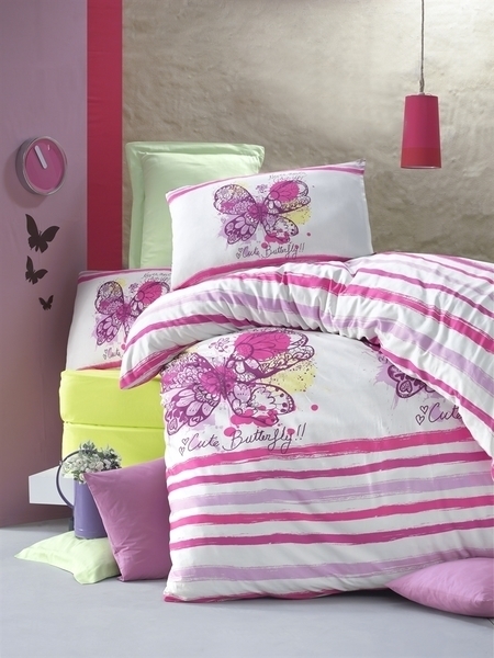 Комплект постільної білизни LightHouse Cute Butterfly, ранфорс, 220х160 см, рожевий (34755_1,5) - Pampik