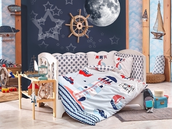 Комплект постельного белья Hobby Baby Sailor, поплин, голубой (32351) - Pampik