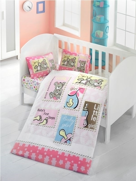 Комплект постільної білизни LightHouse Baby Girl, ранфорс, 150х100 см, рожевий з білим (35073) - Pampik