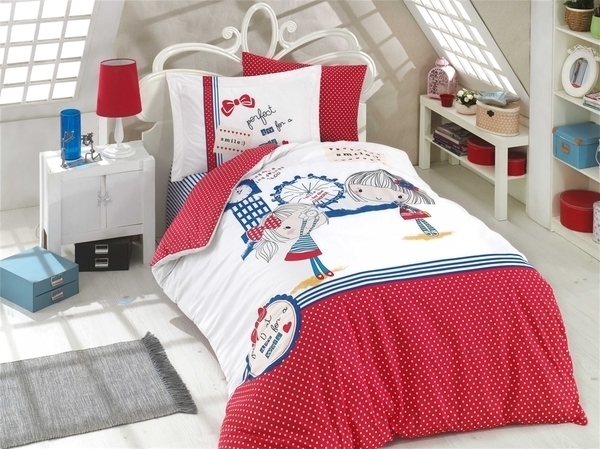 Комплект постельного белья Hobby Poplin Smile, поплин, красный (30715_1,5) - Pampik