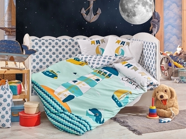 Комплект постільної білизни Hobby Baby Sailor, поплін, зелений (32368) - Pampik