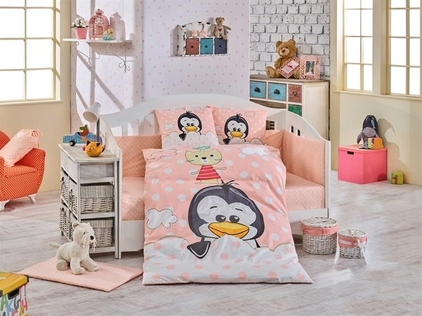 Комплект постельного белья Hobby Penguin, поплин, персиковый (29368) - Pampik