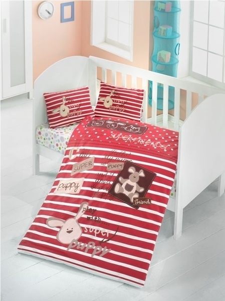 Комплект постільної білизни LightHouse Friends, ранфорс, 150х100 см, червоний з білим (35073) - Pampik