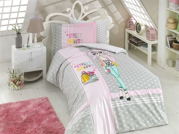 Комплект постельного белья Hobby Street Fashion, поплин, светло-серый (30746_1,5) - Pampik