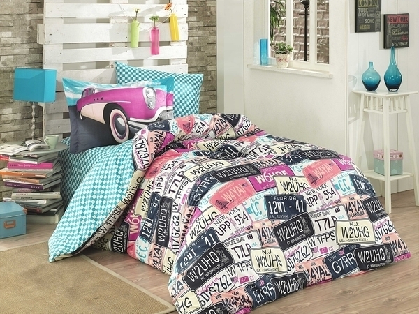 Комплект постельного белья Hobby Poplin Classica, поплин, розовый с бирюзовым (18126) - Pampik