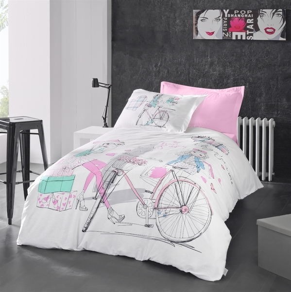 Комплект постельного белья Luoca Patisca Ranforce Style, ранфорс, 220х160 см, белый с розовым (73897) - Pampik