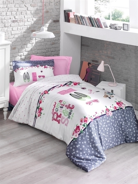 Комплект постельного белья Luoca Patisca Ranforce Jewels, ранфорс, 220х160 см, белый с синим (19048) - Pampik