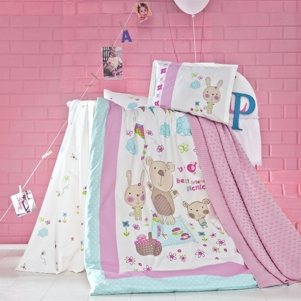 Комплект постельного белья Luoca Patisca Whisper, ранфорс, 150х100 см, белый с розовым (40059) - Pampik