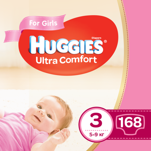 

Набор подгузников для девочек Huggies Ultra Comfort 3 (5-9 кг), 168 шт. (3 уп. по 56 шт