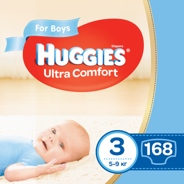 

Набор подгузников для мальчиков Huggies Ultra Comfort 3 (5-9 кг), 168 шт. (3 уп. по 56 шт