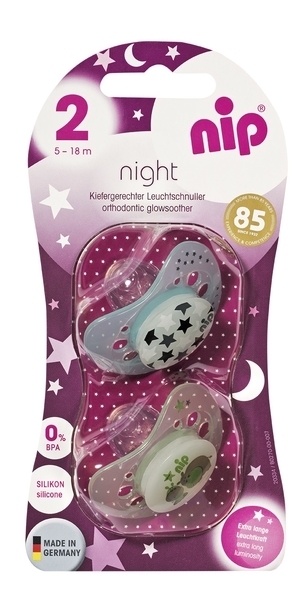 Пустышка Nip Ночной сон №2 Бегемоты и звезды, 5-18 мес., бирюзовый с зеленым, 2 шт. (31310) - Pampik - 2