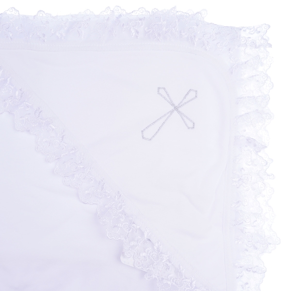 Крижма одношарова Сім Слонів, з синтетичним мереживом, бавовна, 90х90 см, білий з сріблом (08011) - Pampik - 2