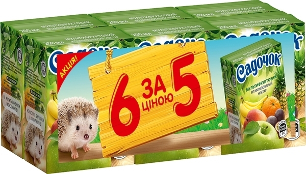 Нектар Садочок Мультифруктовий, 200 мл, 5+1 шт. - Pampik