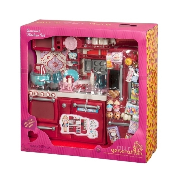 Набір меблів для ляльок Our Generation Кухня для гурманів, 94 шт., червоний (BD37086Z) - Pampik - 4