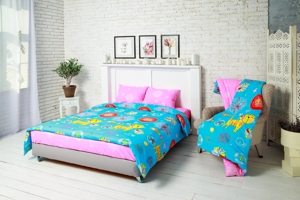 Комплект постельного белья Руно Желтый Кот, бязь, голубой с розовым (1.116) - Pampik - 3