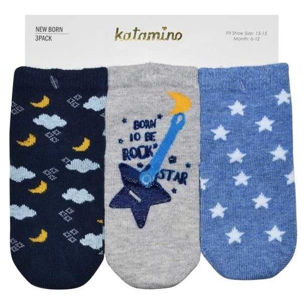 Шкарпетки Katamino Зірки, р.15-18, 3 пари, сірий з синім (k20097) - Pampik